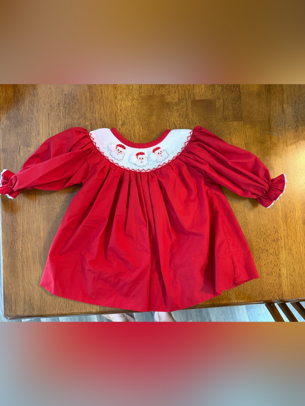 Red Smocked Holiday Dress for Girls with Santa Yoke